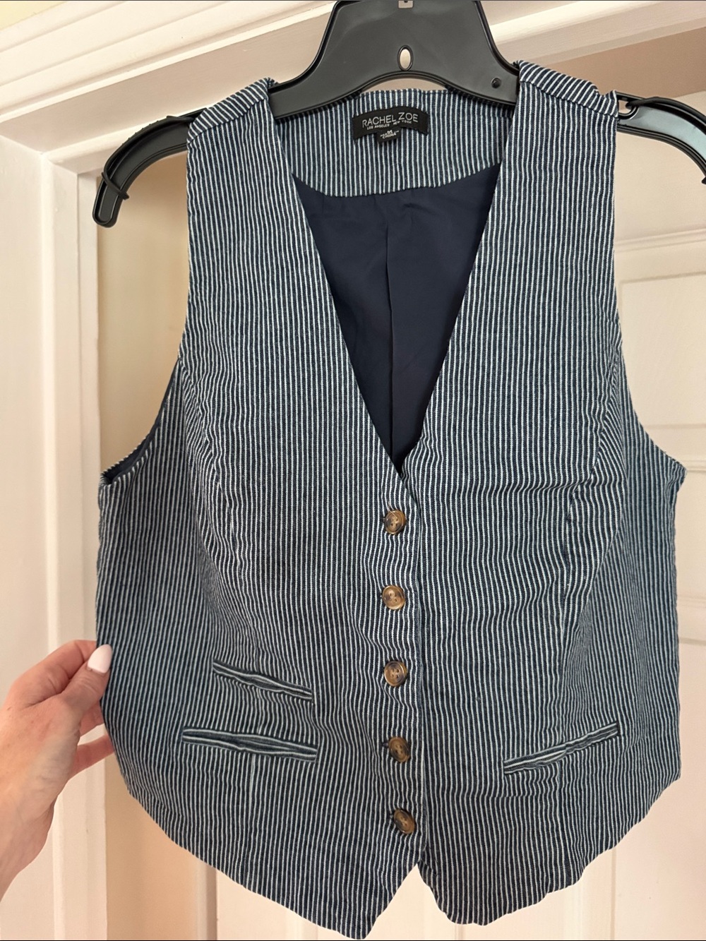 Rachel Zoe Navy and White Pinstripe Vest - Picture 4 of 5